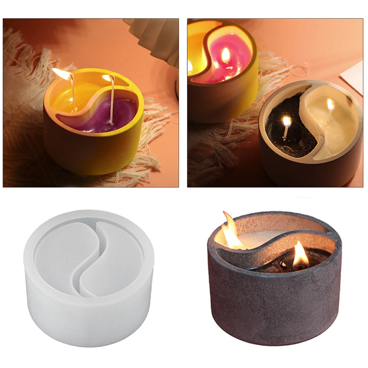 Yin Yang Candle Jar Cement Silicone Mold Handmade Flowerpot Concrete Plaster Craft Mould Epoxy Resin Pen Holder Molds Home Decor