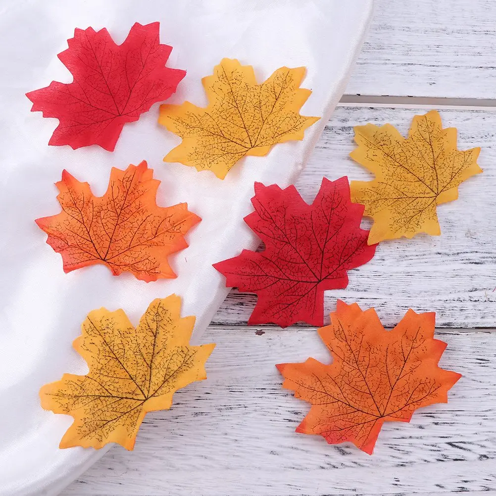 

500 Pcs Artificial Maple Leaves Props Vivid Realistic Non Fading Multicolor Autumn Fall Decoration Wedding Party Store DIY Kids