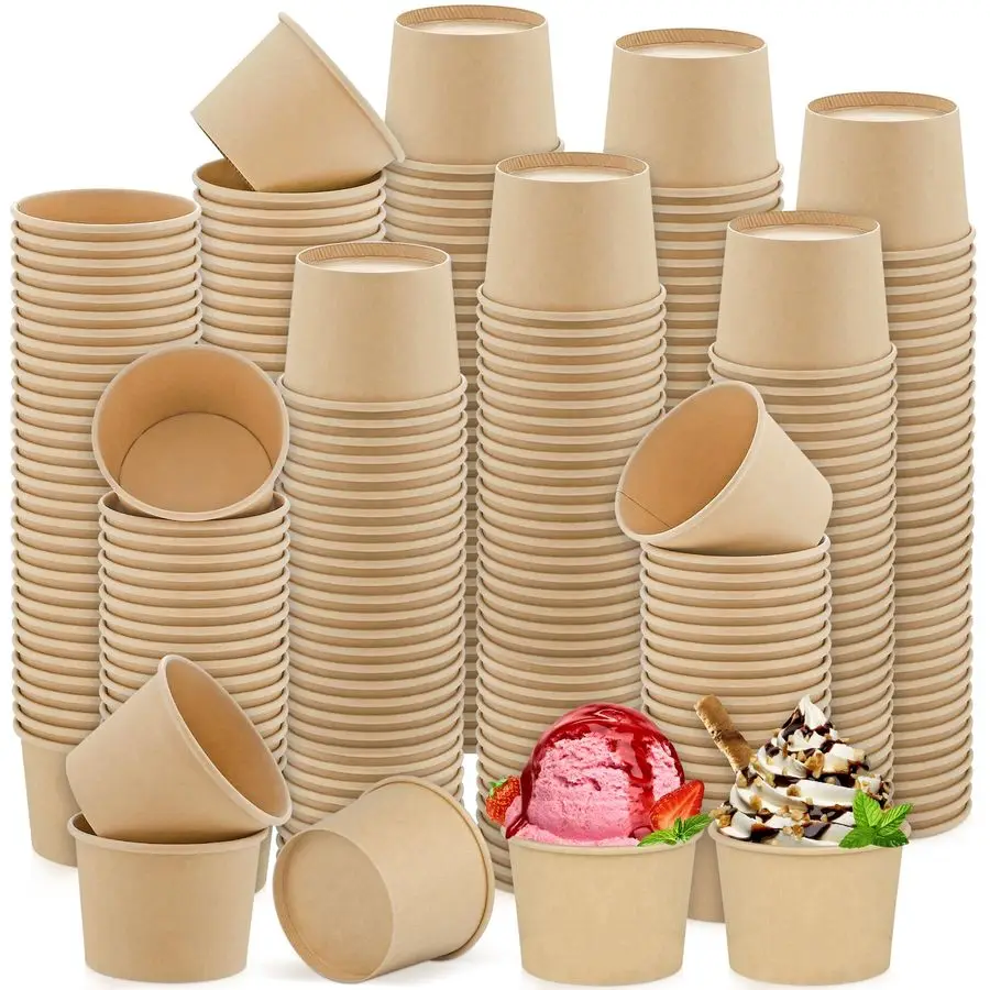 

300 Packs Paper Ice Cream Cups 5 Ounce Disposable Soup Bowls Brown Dessert Bowls for Hot or Cold Food Party Supplies Treat Desse