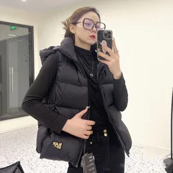 Goose Down Vest for Women Luxury Winter Vest Jacket Couple Puffer Vest Hooded Detachable White Duck Down Sleeveless Jacket Coat