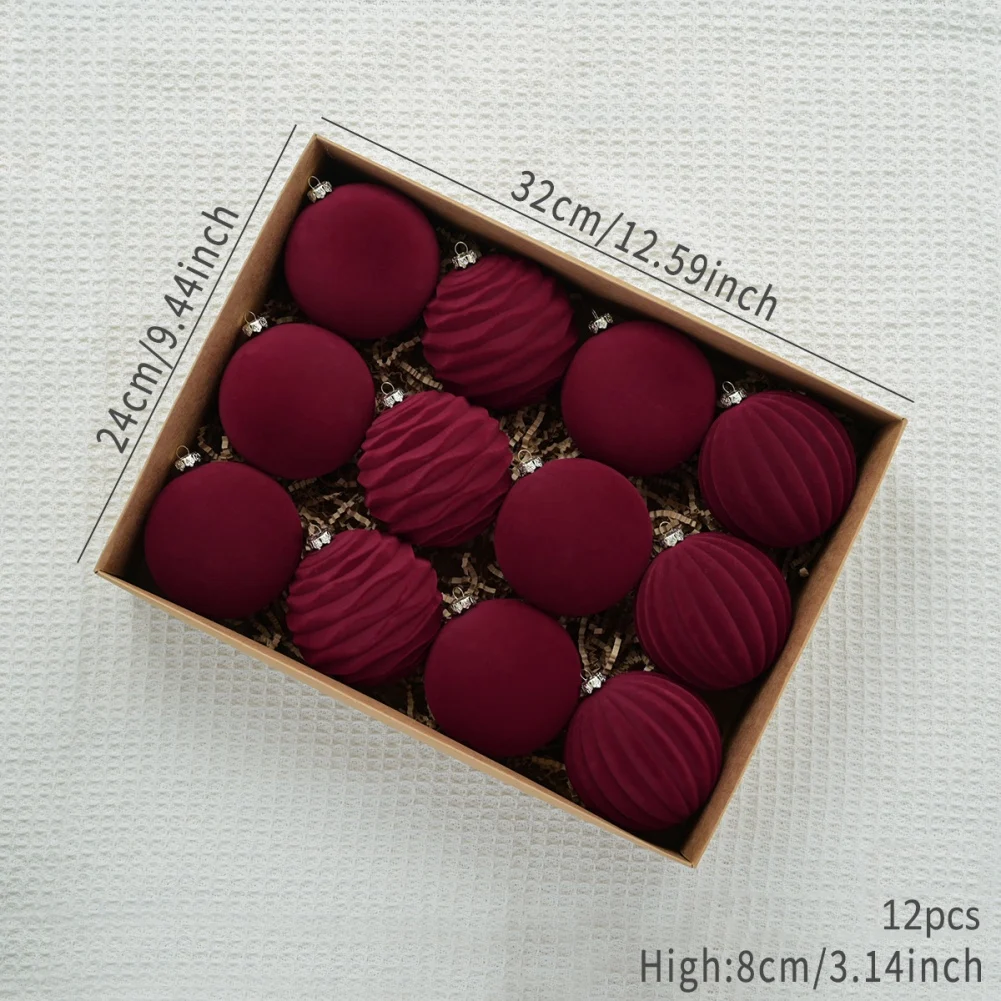 

Velvet Christmas Balls Christmas Tree Decoration Hanging Balls Ornaments Plush Ball Box Christmas Holiday Decor Party 12pcs/box