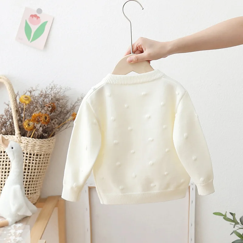 الخريف الشتاء الفتيات محبوك سترة سترة زهرة طويلة الأكمام قمم جولة الرقبة البلوز معطف مريح ملابس الأطفال #4