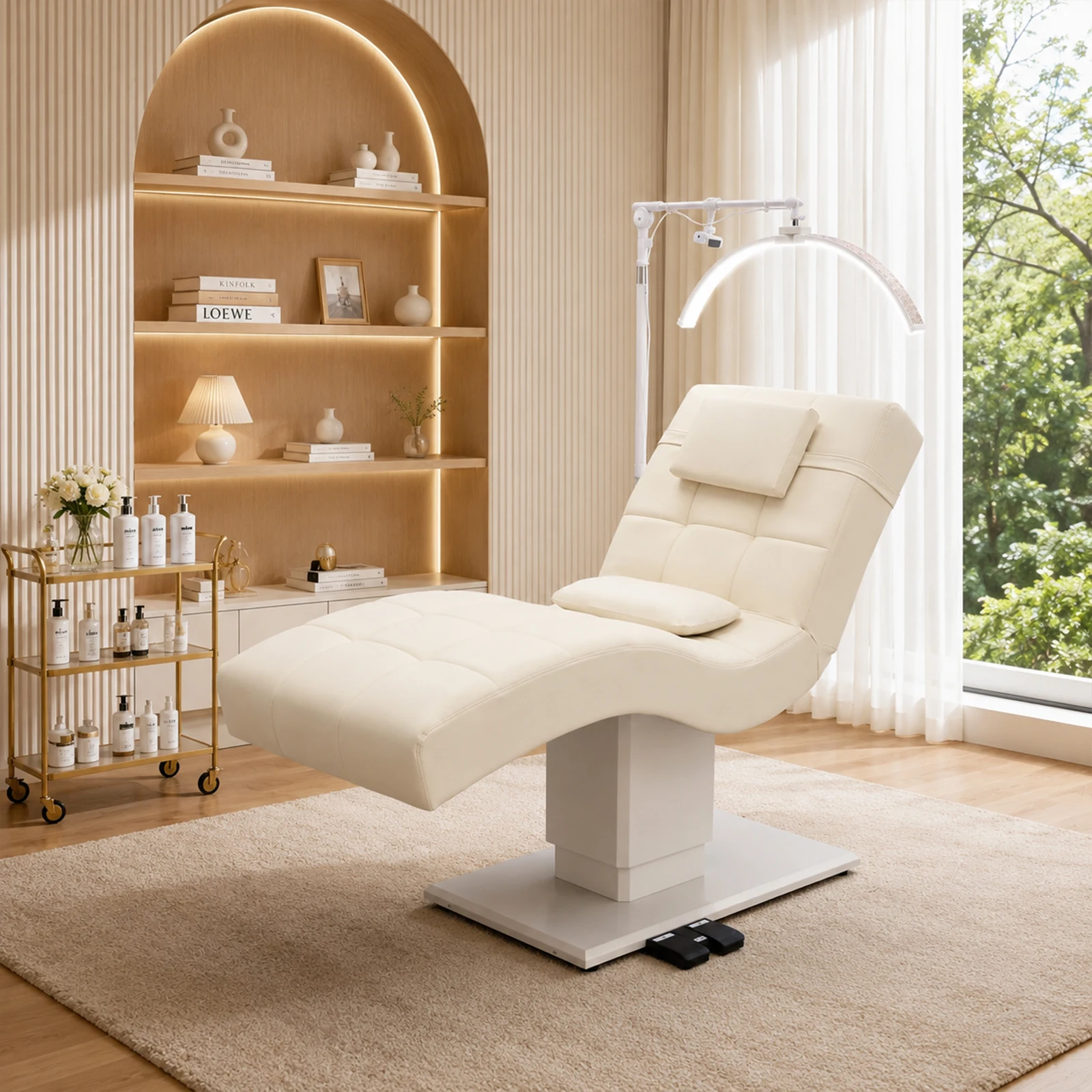 Großhandel Elektrisches Kosmetikbett, Gebogenes Wimpernbett, Verstellbarer Gesichtsmassagetisch, Weißes Leder, Salonmöbel für Wimpernverlängerung