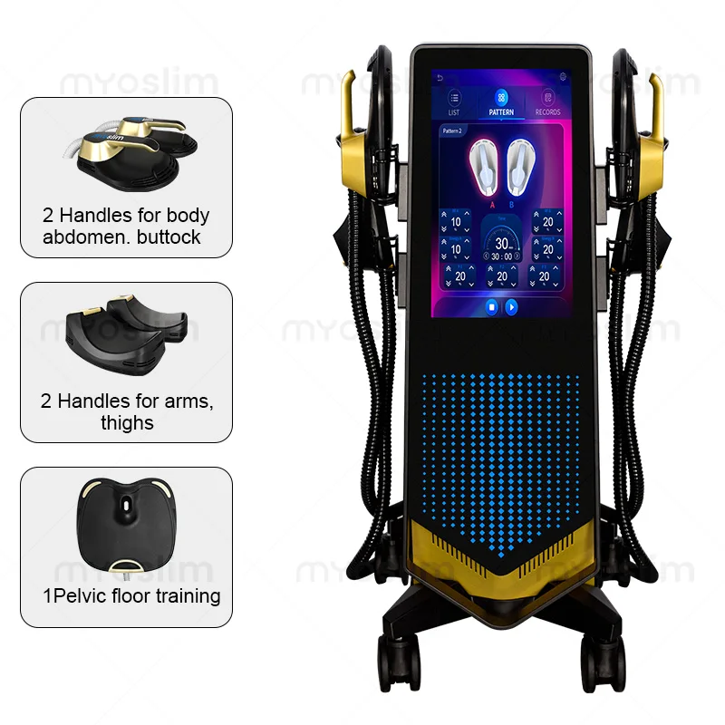 آلة نحت الجسم MYOSLIM EMS - 30 دقيقة ≈ 5 ساعات قلب، بناء العضلات/الدهون المحروقة/شكل الجسم، 4 مقابض 20000 انكماش،
