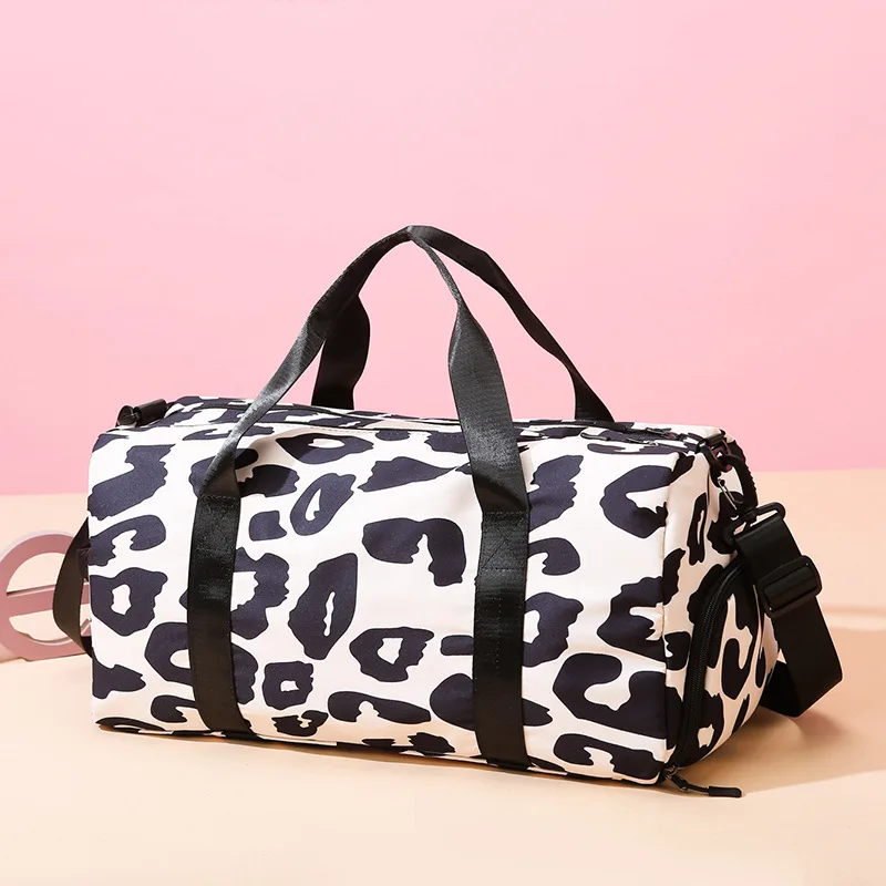 Bolsa de viaje portátil con gran capacidad para almacenamiento de separación seca y húmeda, equipaje de negocios con estampado de leopardo, bolsa de viaje de fitness