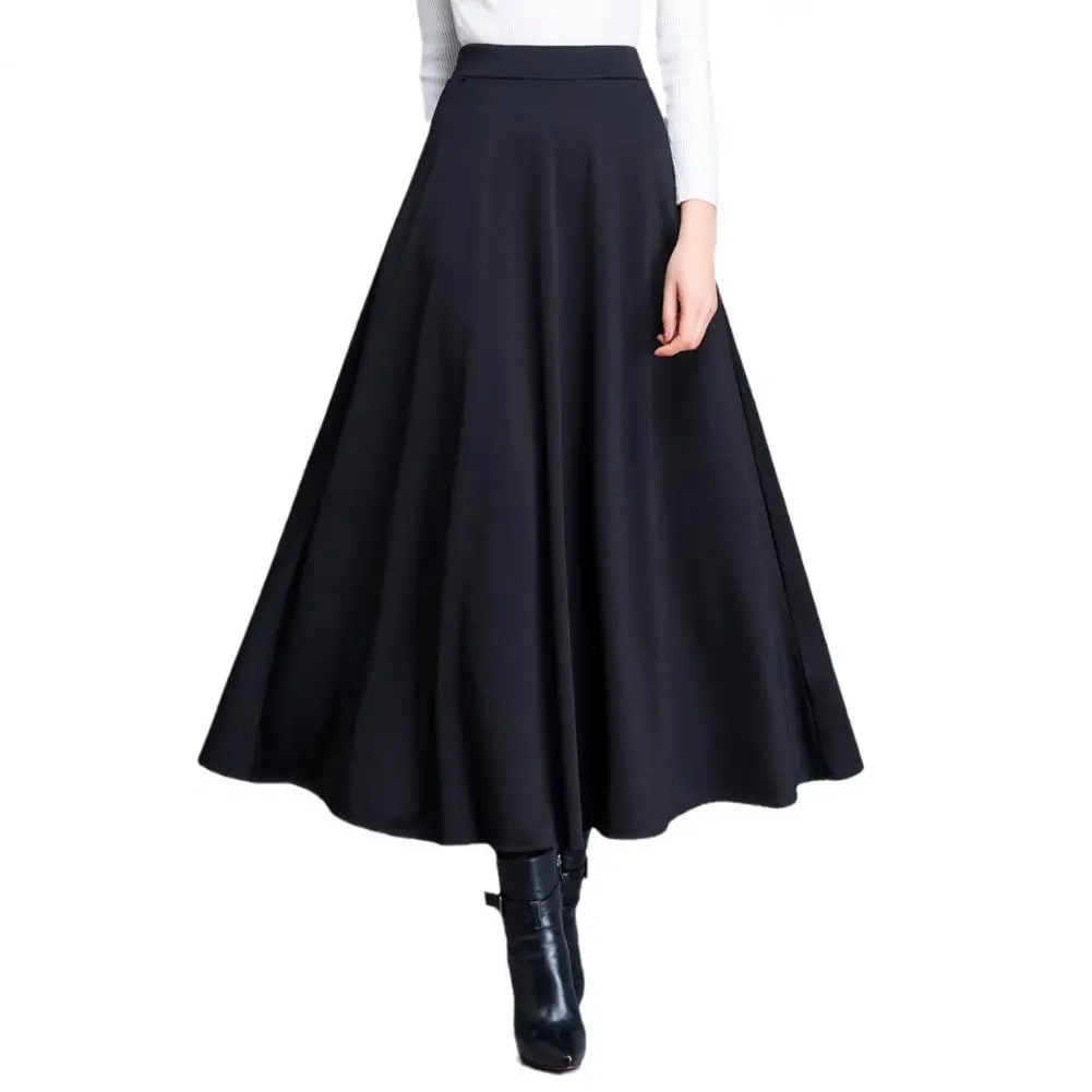 High Waist Swing Skirt Elegant Women's Maxi Skirt Collection High Waist A-line Swing Skirt with Pockets Solid Color Streetwear