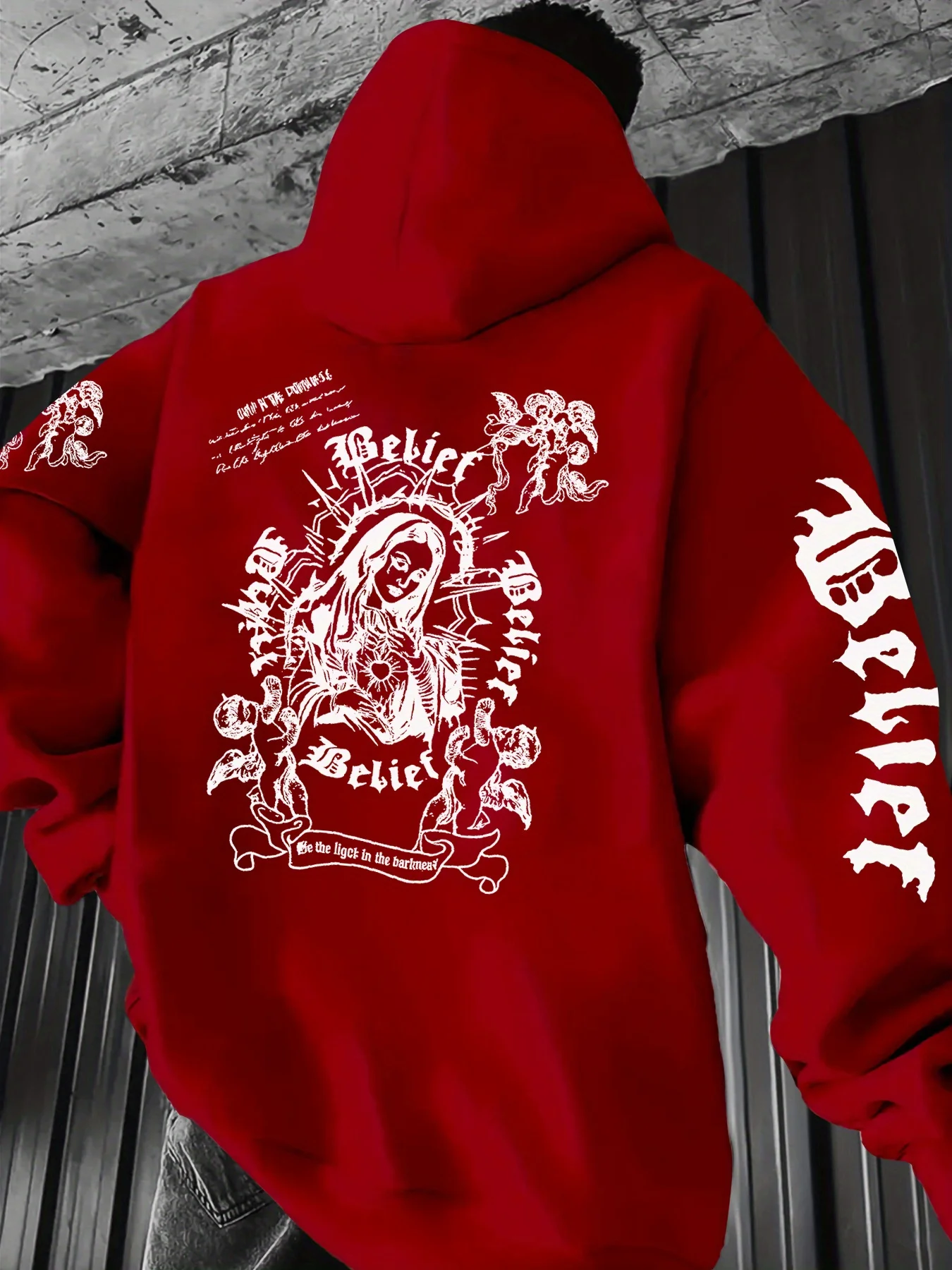 أزياء الخريف الأوروبية والأمريكية للرجال القوطية تمثال الحرية رسالة مطبوعة هوديي في الهواء الطلق الشارع تنوعا أعلى #2