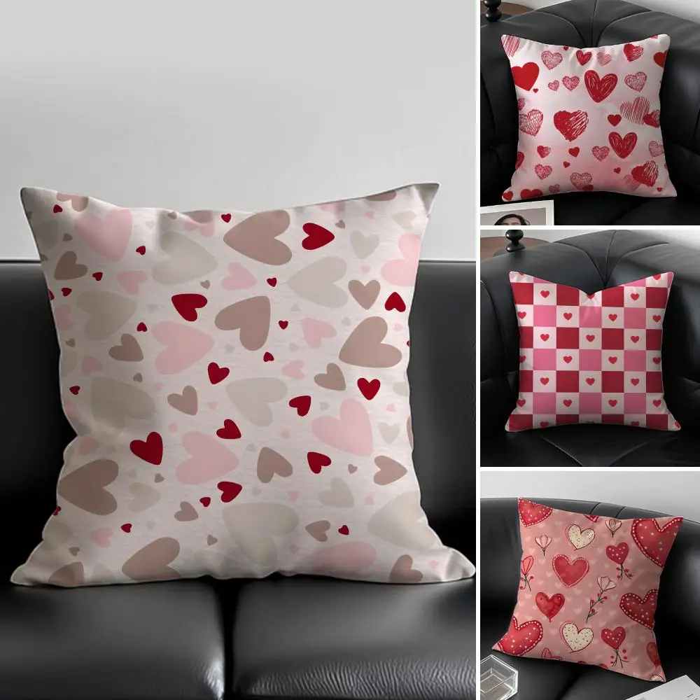 Simple Heart Girly Cushion Cover Pillow Case Anti-dustmite Invisible zipper silky plush cushion