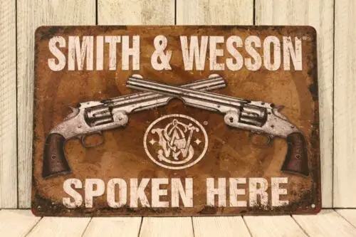 & Wesson Tin Poster Sign Man Cave Vintage Ad Style Gun Shop Pistol 97 a