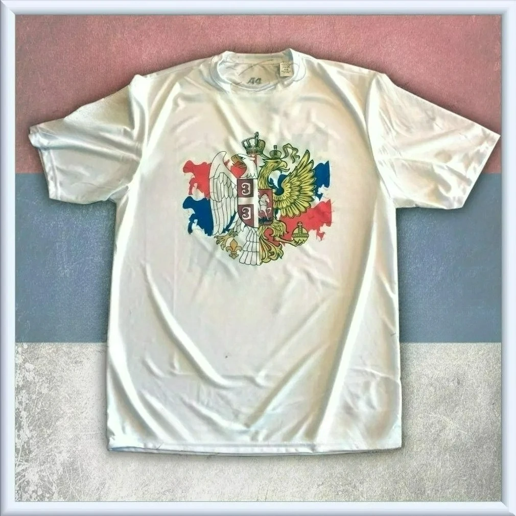 Russia and Serbia Orthodox Brothers. Double Headed Eagle Combination Badge T Shirt. New 100% Cotton O-Neck T-shirt Casual