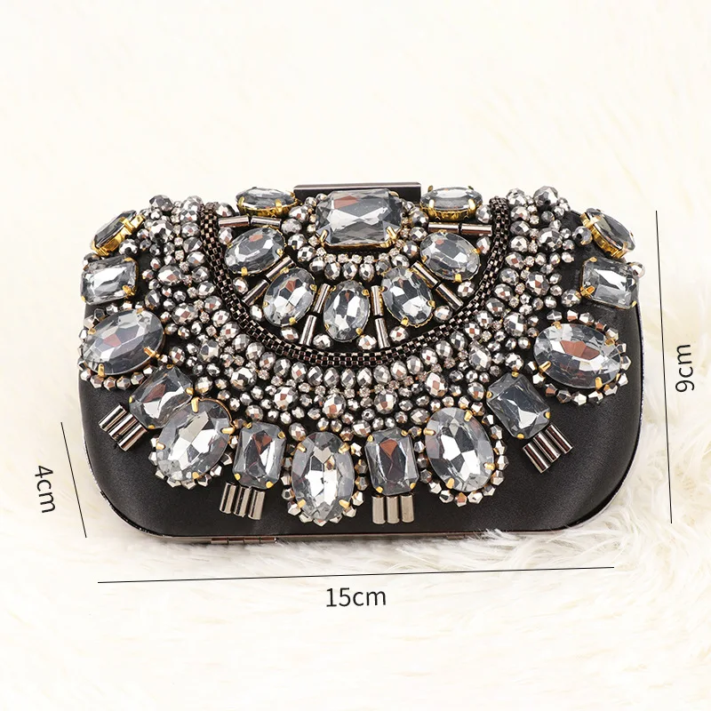 Women\'s Crystal Evening bag Retro Beaded Clutch Bags Wedding Diamond Beaded Bag Rhinestone Small Shoulder Bags Luxury Party Bag