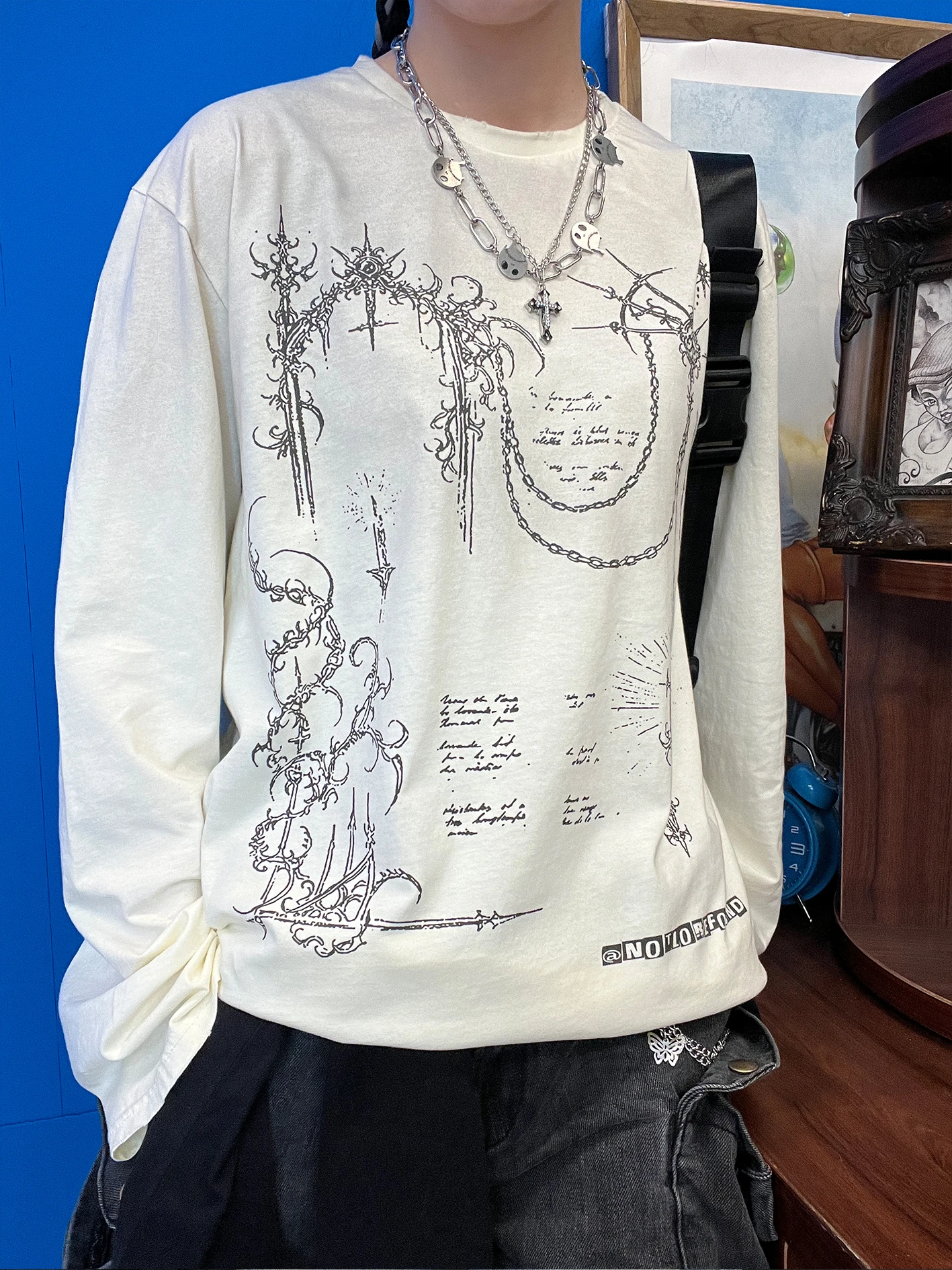 

Washing Vintage Letter Coast Chain T-Shirt Unisex Dirty Style Couple Matching Cotton Spandex Blend Spring 2025 Collection