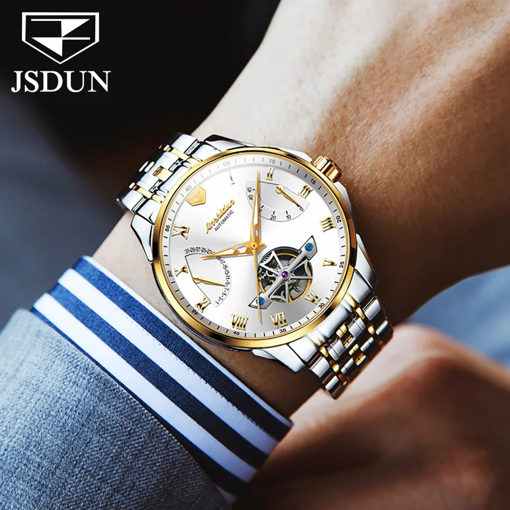 JSDUN Casual Fashion Watches for Men Waterproof Calendar Automatic Mechanical Wrist Watch Men High Quality Original Mens Watch