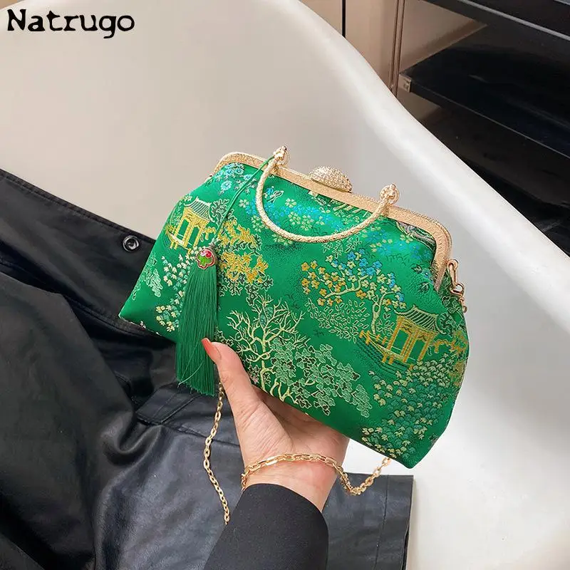 Chinese Style Embroidery Bags For Women Purse And Handbag Flowers Dinner Clutch Hand Bag Ladies Chain Crossbody Shoulder Bag