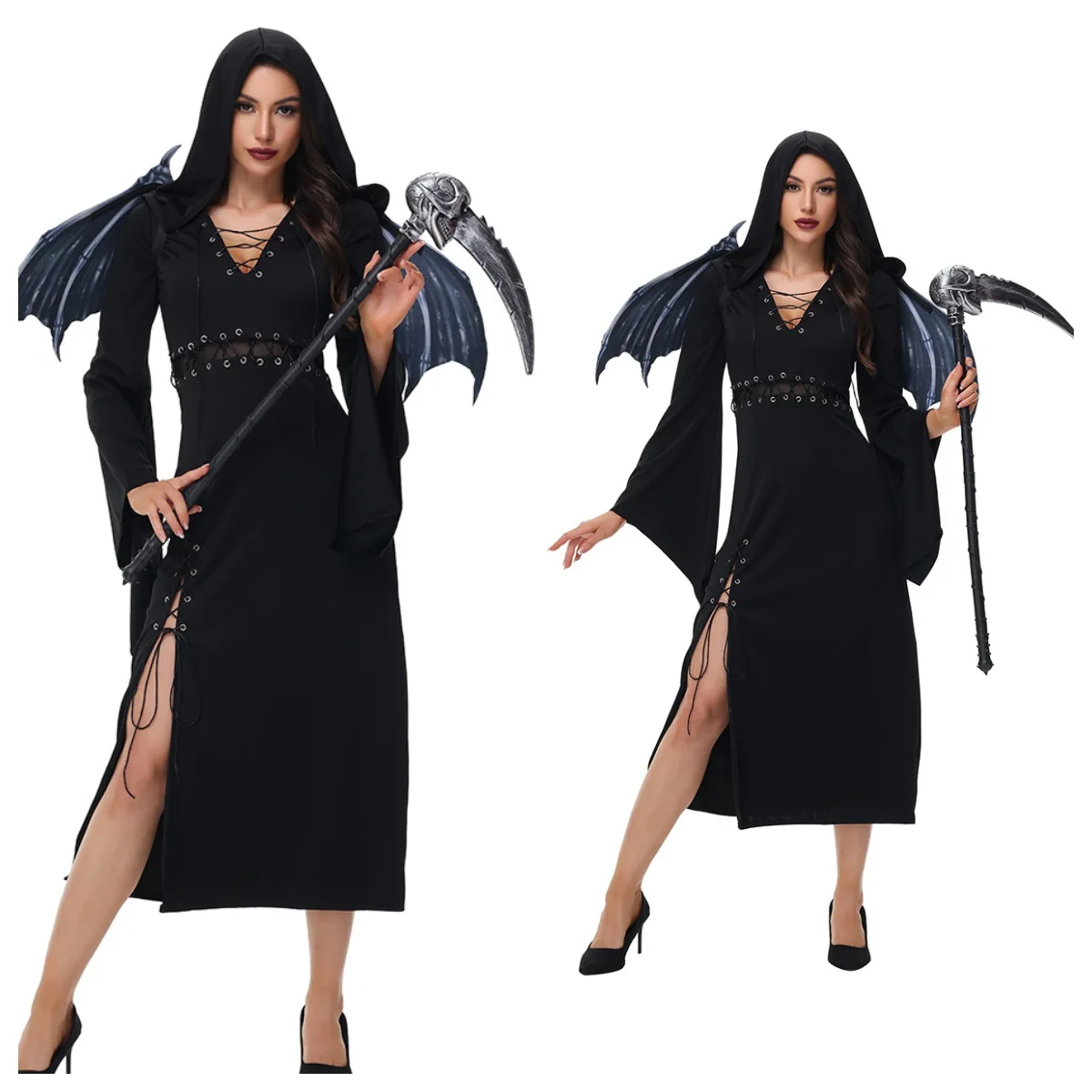 تنورة Bla Witch أزياء الهالوين الخفافيش الشيطان زومبي العروس نون الزي النسائي رداء طويل أداء المسرح التقليدي...