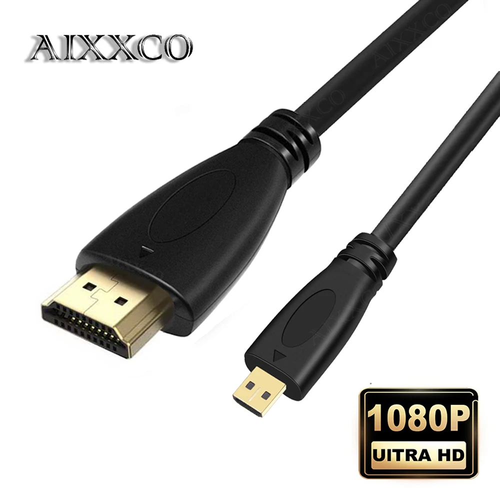 AIXXCO 1m 1.5m 2m 3m V1.4 męski na męski kabel kompatybilny z HDMI na Micro HDMI 1080p 1440p do HDTV PS3 XBOX 3D