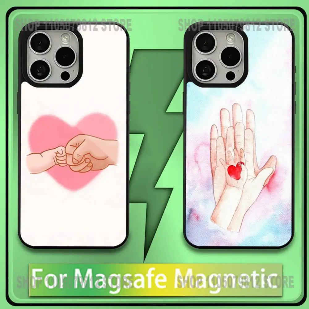 

Mom Daughter Son Dad Hold Hands Phone Case For iPhone17,16,15,14,13,12,11,Plus,Pro,Max,Mini Magesafe Magnetic Wireless Charge