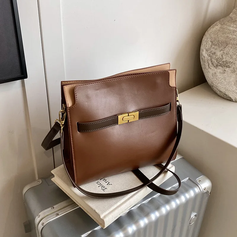 2025 Nuova borsa a tracolla in pelle - Borsa a tracolla da donna con chiusura patchwork, elegante e spaziosa per lavoro/giornamente