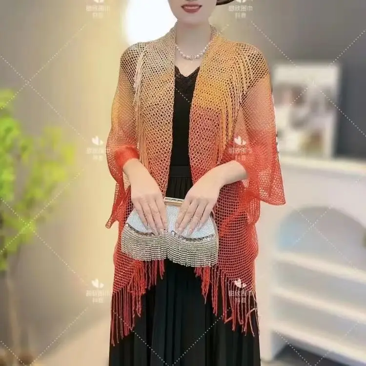 

Summer Versatile Shawl Elegant and Noble Travel Photography Tassel Hollow Sun Protection Cardigan Outerwear 2024 New Y448