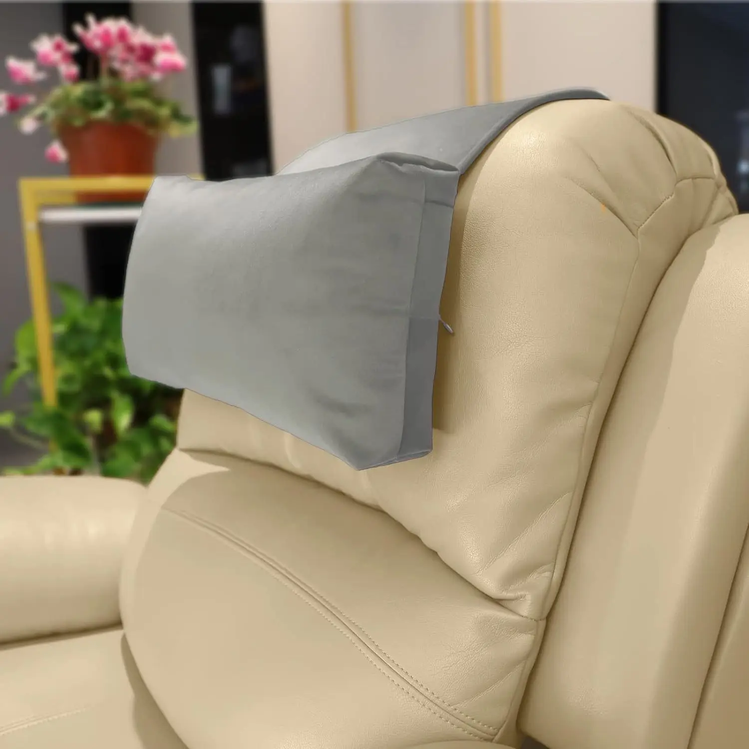 Samt-Loungesessel-Kopfstütze mit rutschfester Basis, verstellbare und feste Nackenstütze, Auto-Nackenkissen
