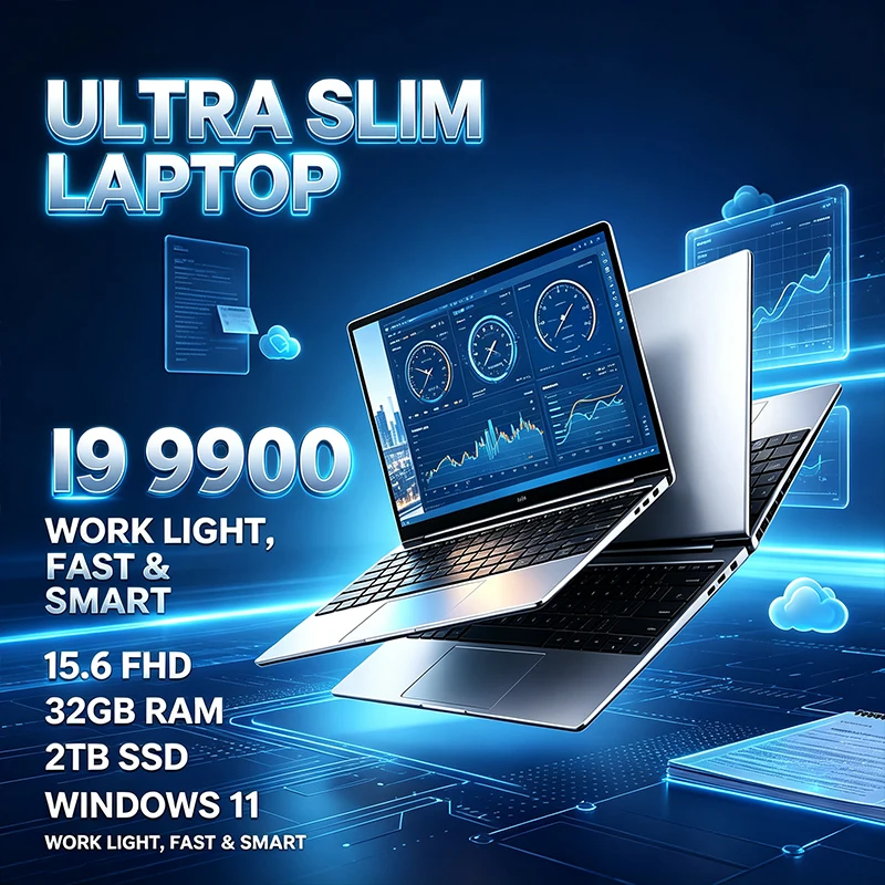 Laptop de 15,6 polegadas com ecrã IPS FHD de 120 Hz, processador Intel Core i9-9900, 32 GB de RAM, SSD de 2 TB de alta velocidade, teclado retroiluminado e bateria de longa duração.