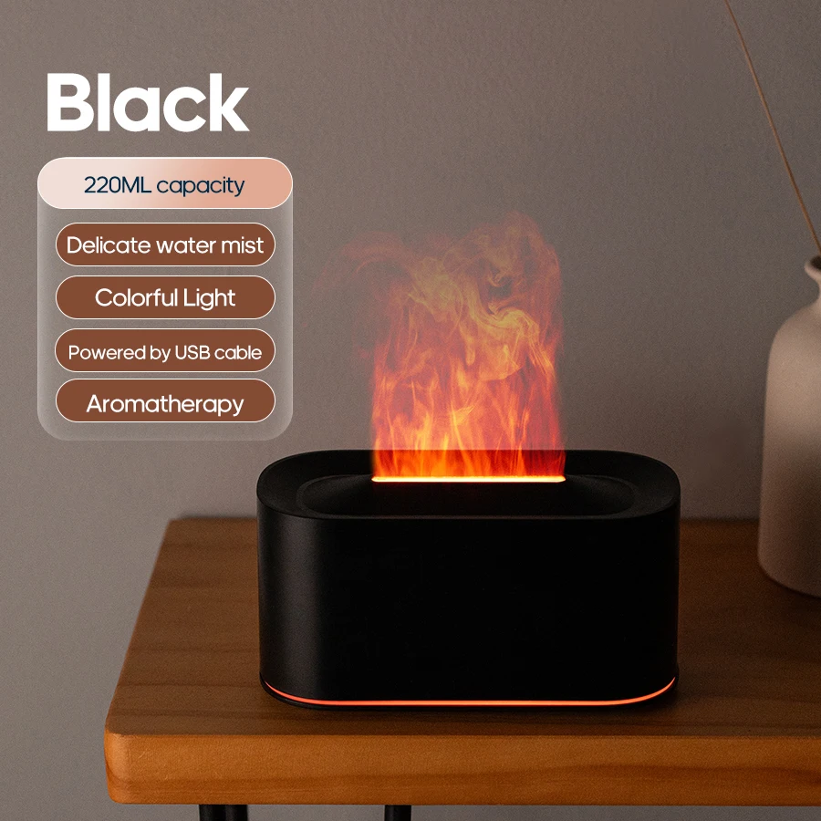 

Mini Aroma Diffuser Realistic Flame Lights Aromatherapy Essential Oils Colorful RGB Air Humidifier Desktop USB Sprayer