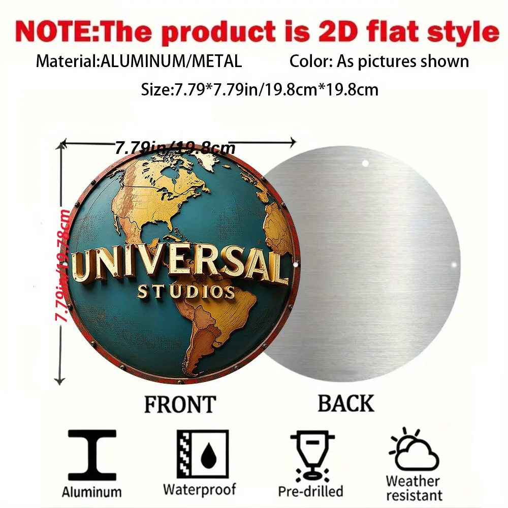 لوحة فنية جدارية معدنية عتيقة بشعار Studios - لافتة من القصدير من الألومنيوم مع تصميم خريطة العالم، ديكور ريفي داخلي/خارجي للمنزل، بار، مقهى-2D