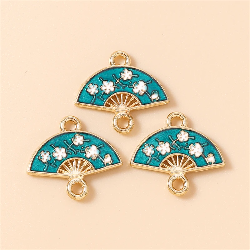 20 Stück 16x14mm Niedliche Emaille-Blumen-Fächer-Anhänger Verbinder für Schmuckherstellung DIY Halsketten Armbänder Handgemachtes Zubehör – Detail 6
