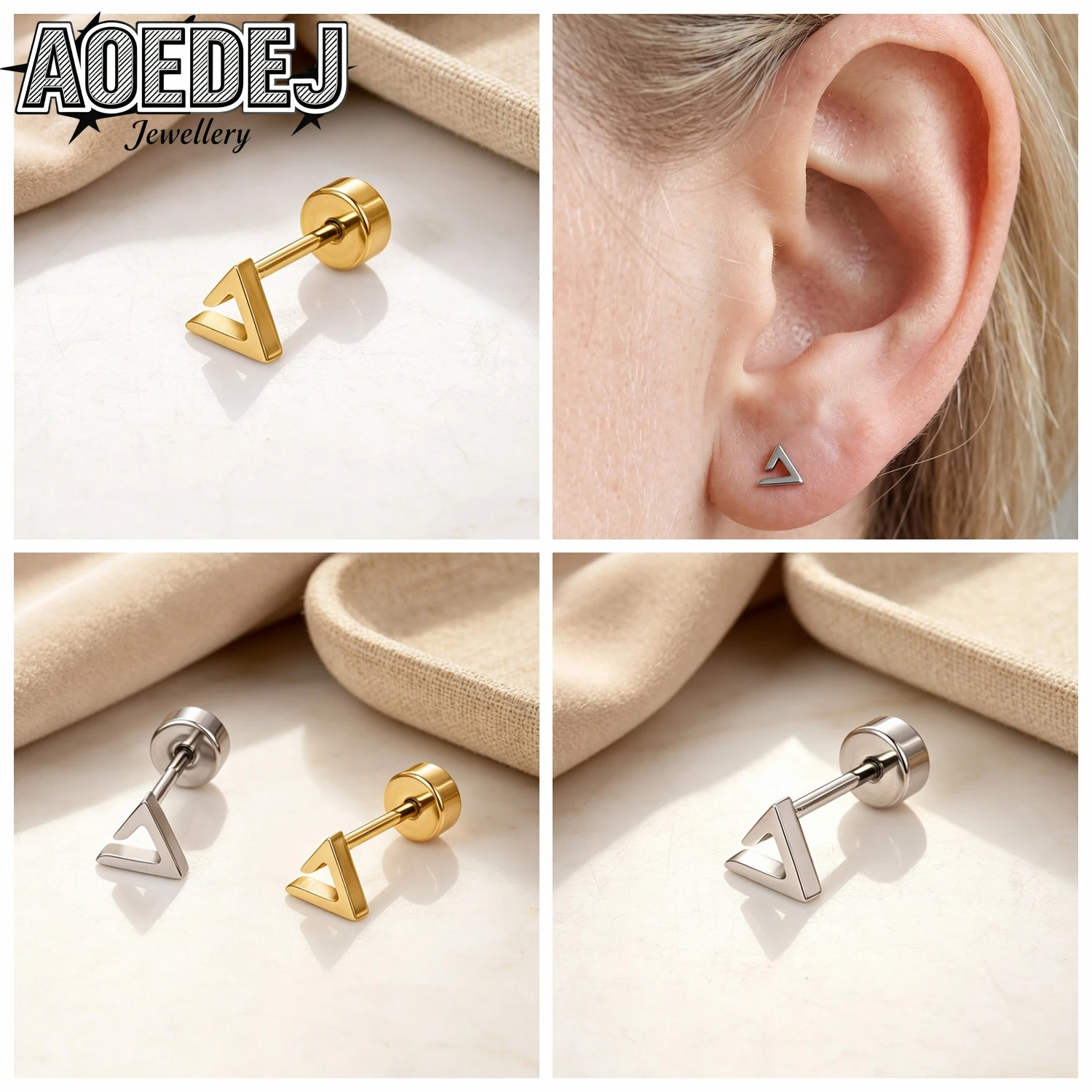 AOEDEJ 20G Triangle 1 PC-2PCS/LOT ASTM F136 Titanium Ear Studs Women Stud Earring Sunflower Snake Cartilage Helix Conch Piercing