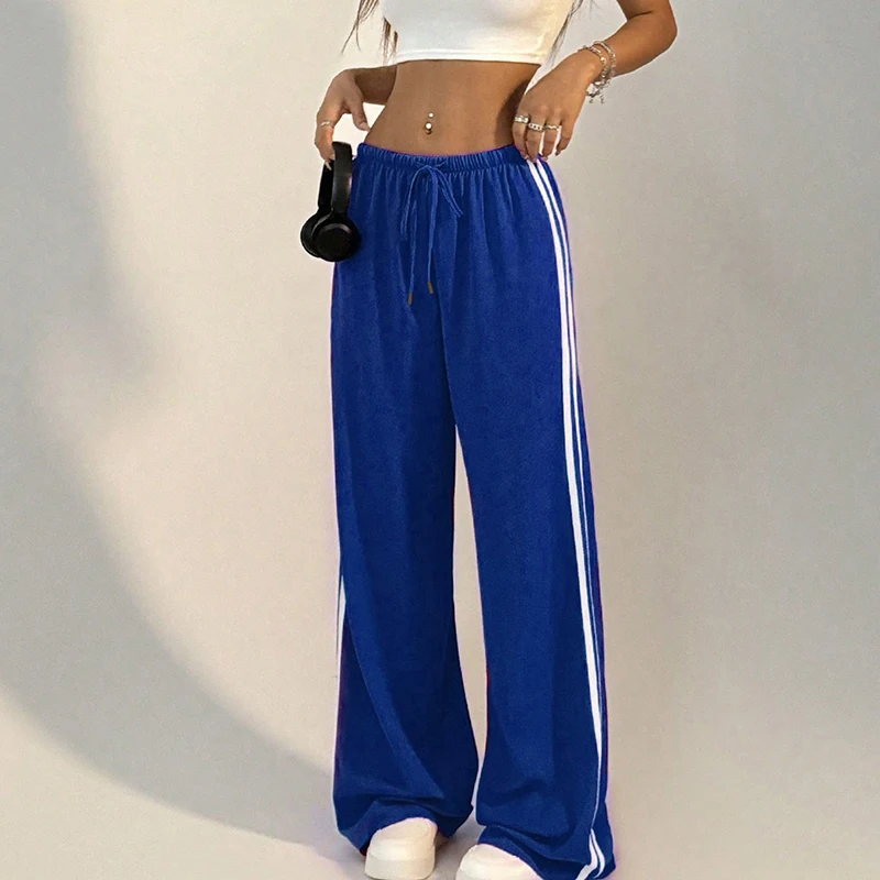 New Versatile Women's Pants Summer Streetwear Basic Straight Loose Casual Slim Trousers Lady Solid Simple Fashion Striped Pants