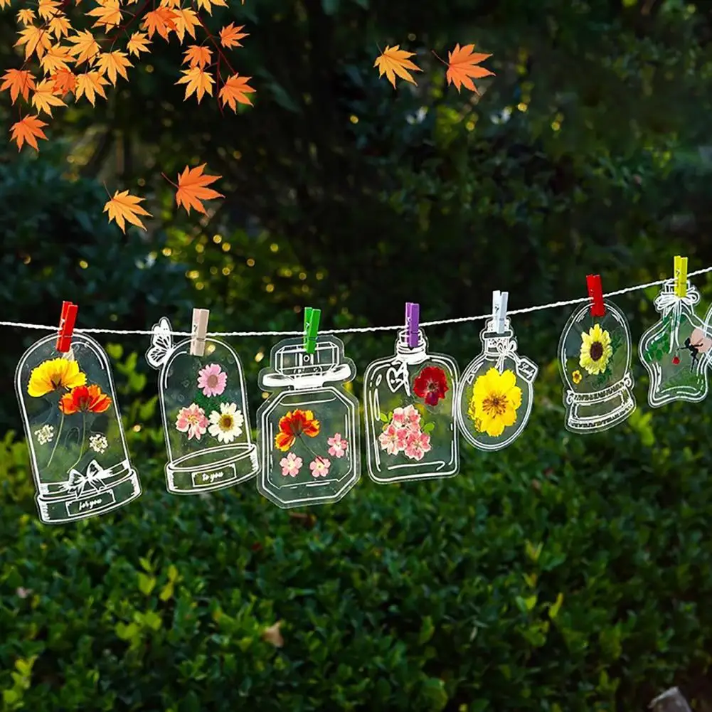 Penanda Buku Bunga Kering DIY Buatan Tangan, Penanda Buku Bunga Tekan Transparan, Stiker Stoples Transparan Perekat untuk Perlengkapan Buku