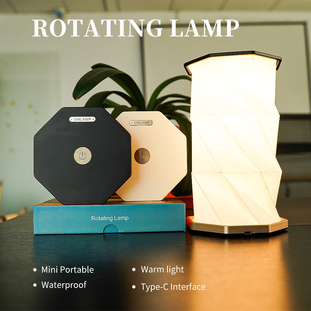 Retor Rotate Night Lamps Type-C Rechargeable Portable Dimmable Desk Night Light Vintage LED Paper Lantern For Home Outdoor