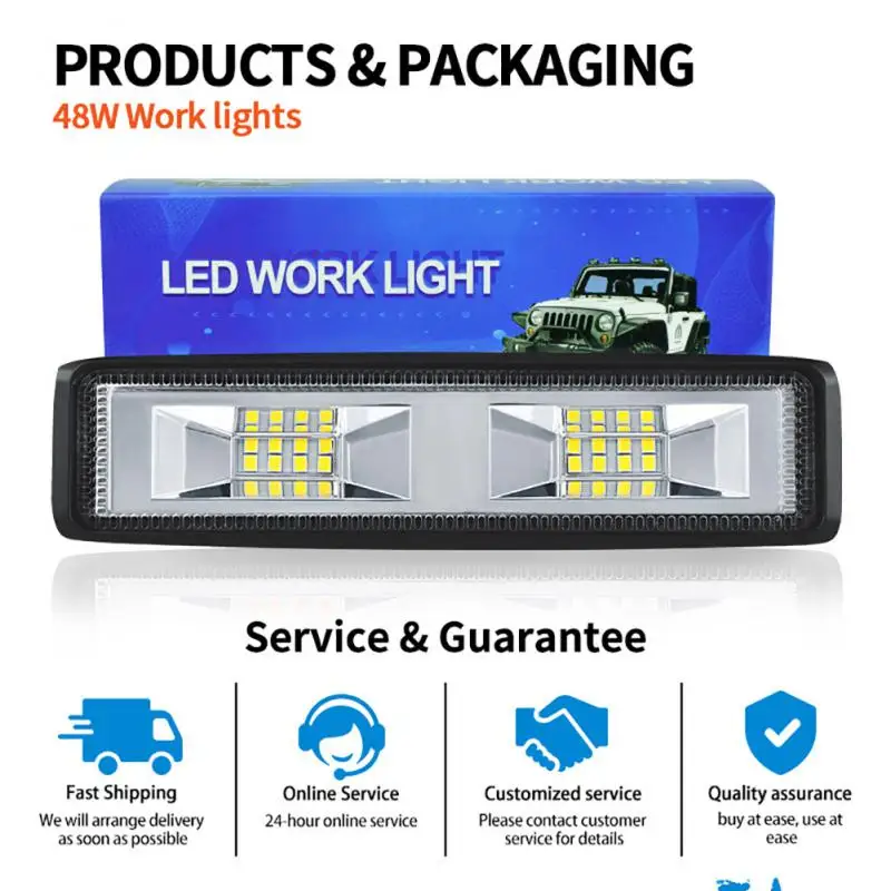 12V 24V LED Light Bar Off Road 4X4 Accessories 48W Working Light For Jeep Truck Car Boat Tractor Trailer SUV ATV Headlights