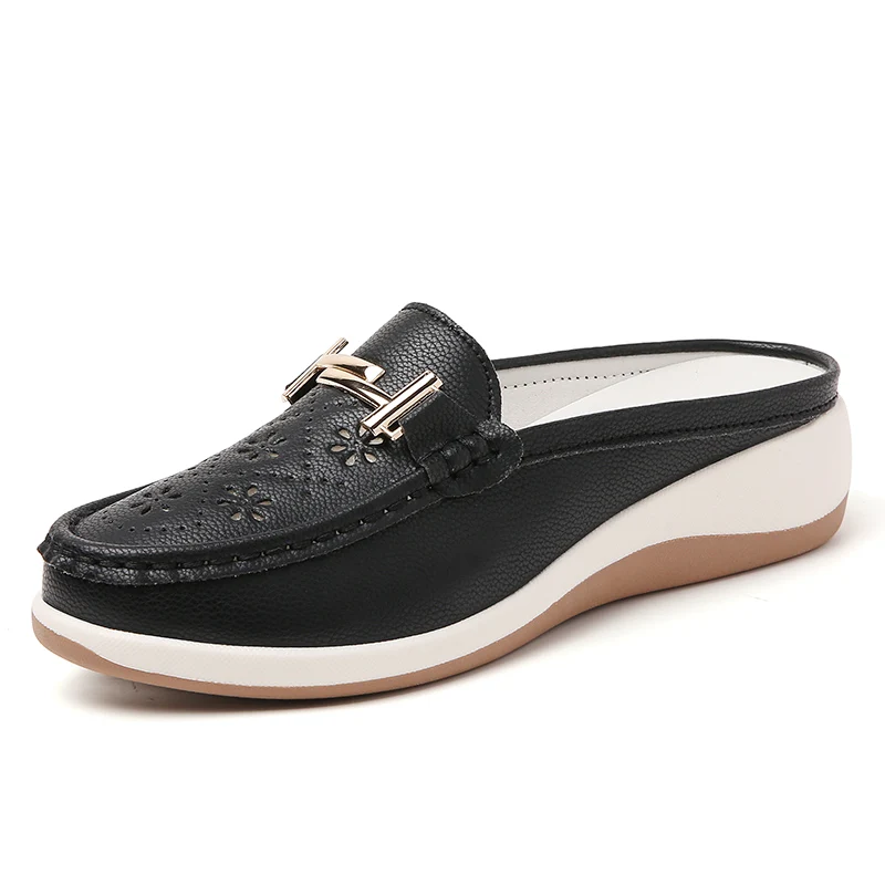 Women's Mules Shoes Hollow‑Cut Slip‑On Backless Loafers Comfort Walking Shoes Metal Decoration Casual Slide Sandals for Ladies image 3