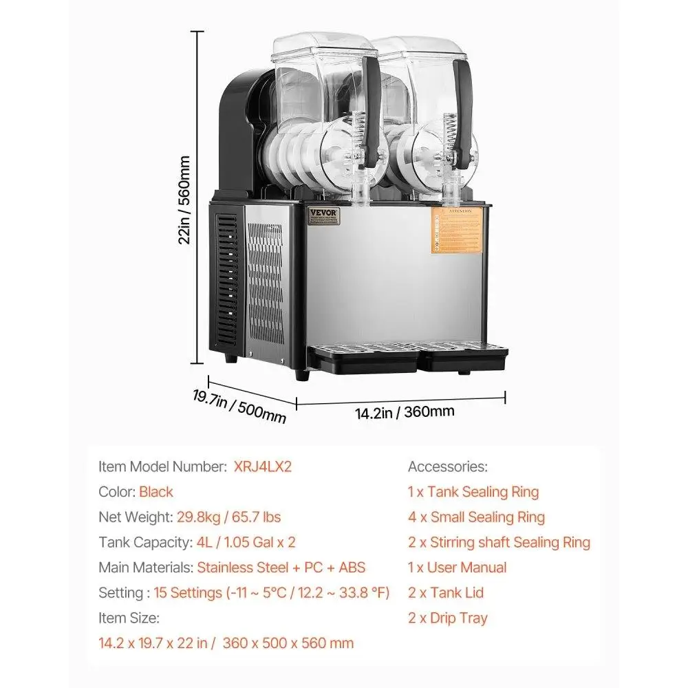 4Lデュアルタンク スラッシーマシン フローズンドリンクメーカー マルガリータ、スムージー、カクテル用