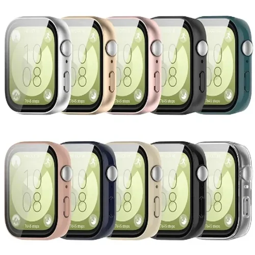 Imagen 2 del producto Vidrio + funda para Huawei Watch Fit 3, Protector de pantalla integral, parachoques duro de PC, funda de reloj de vidrio templado para Huawei Watch Fit 3