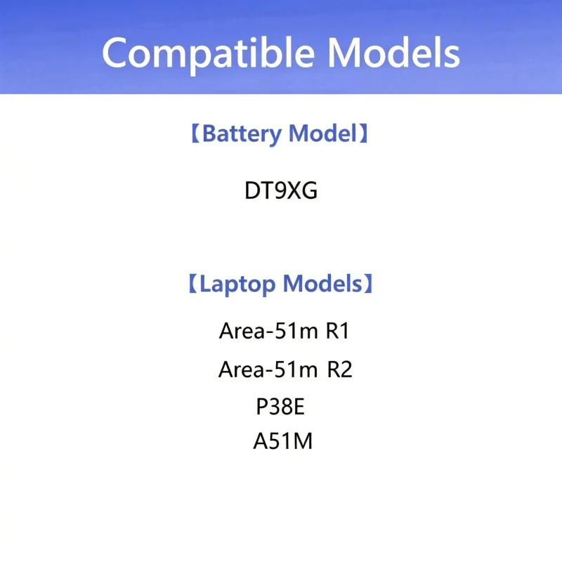 DT9XG for Dell Alienware Area-51m R1 R2 P38E  A51M Battery 7894mah Large Capacity Long Lasting Battery Life
