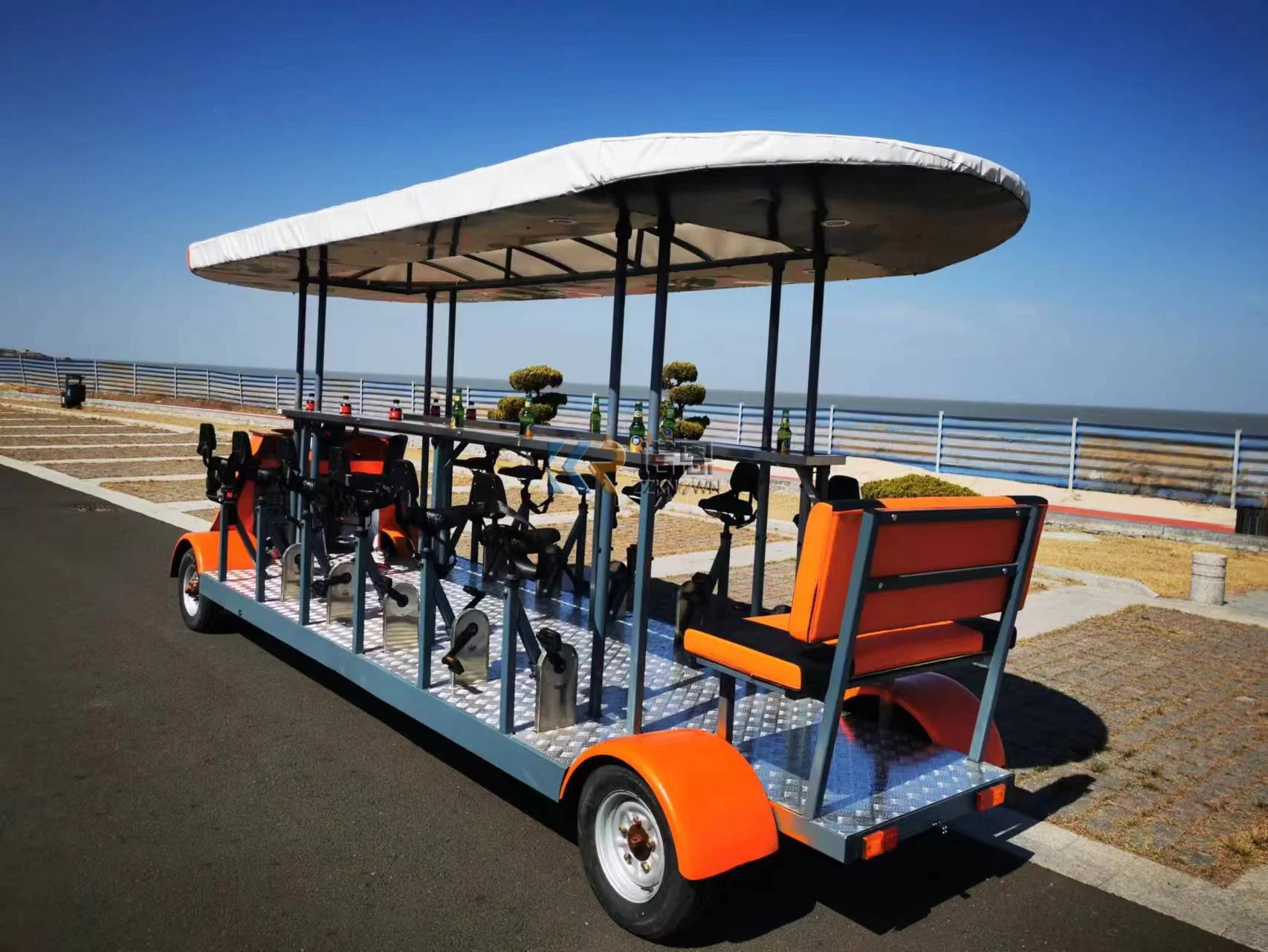 Luxury Leisure Fitness Sightseeing Bar Cart Pedal Electric Dual Power Mobile Beer Cart Multiplayer Riding Coffee Cart Party Car