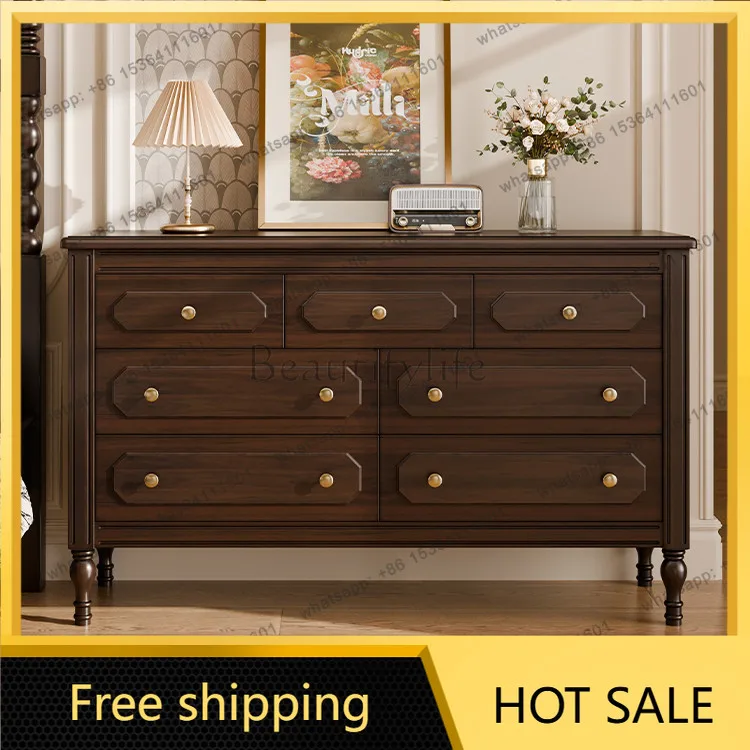 XX. American retro solid wood seven-chest cabinet, living room wall storage cabinet