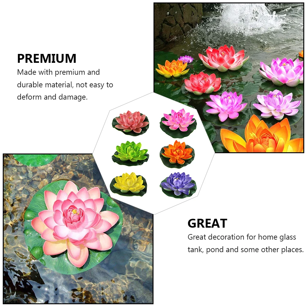 

6 Pcs 17cm Artificial Flowers Waterproof Floating Decoration Orange Purple Yellow Green Dance Props Home Pond