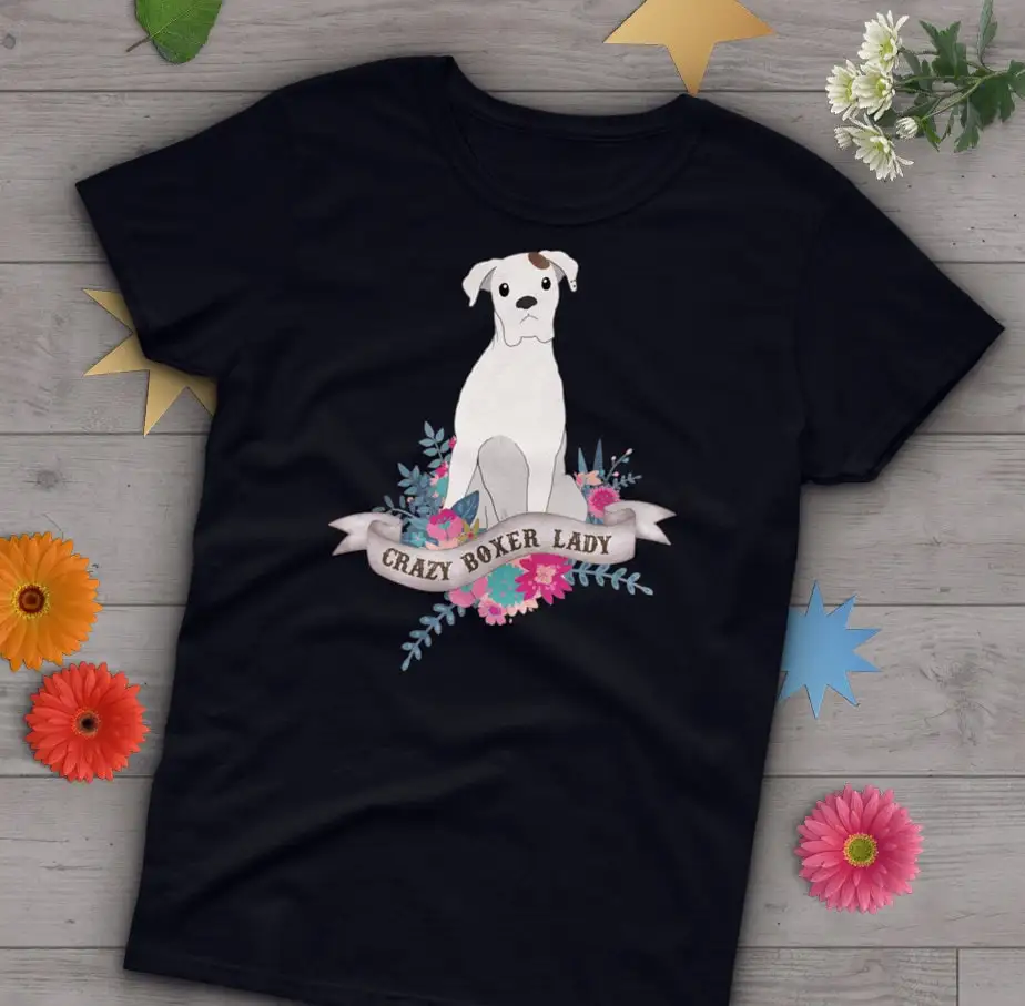 White Boxer Dog T Shirt Women Lover Cute Mom Pet Tops Blue Navy Pink