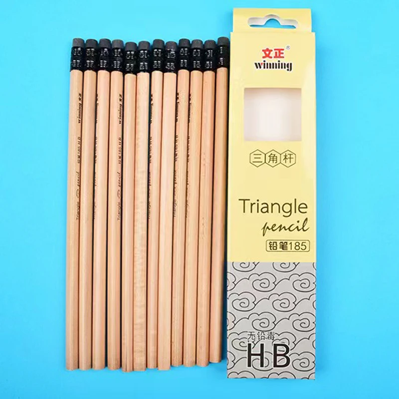 12Pcs High Quality Environmental Protection Wood HB 2B Standard Pencil Recyclable Lead-free Poison Hexagon / Triangle Pencil