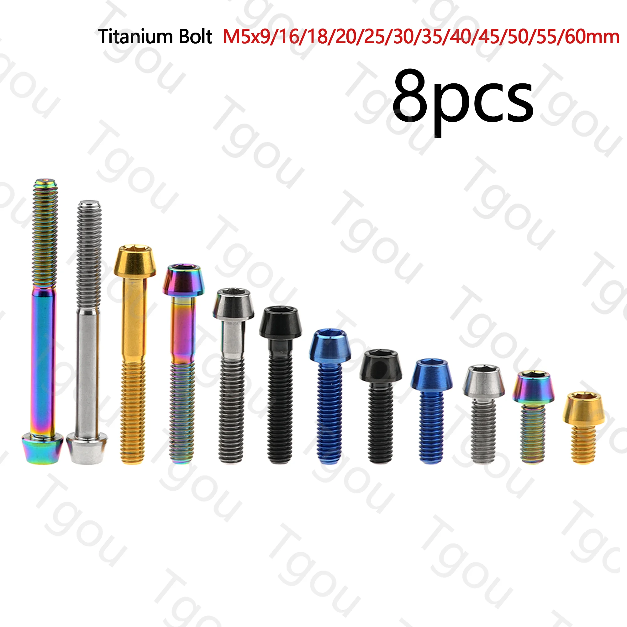 

Tgou Titanium Bolt M5x9/16/18/20/25/30/35/40/45/50/55/60mm Hex Head Screws for Bicycle Stem BiKe Parts 8pcs