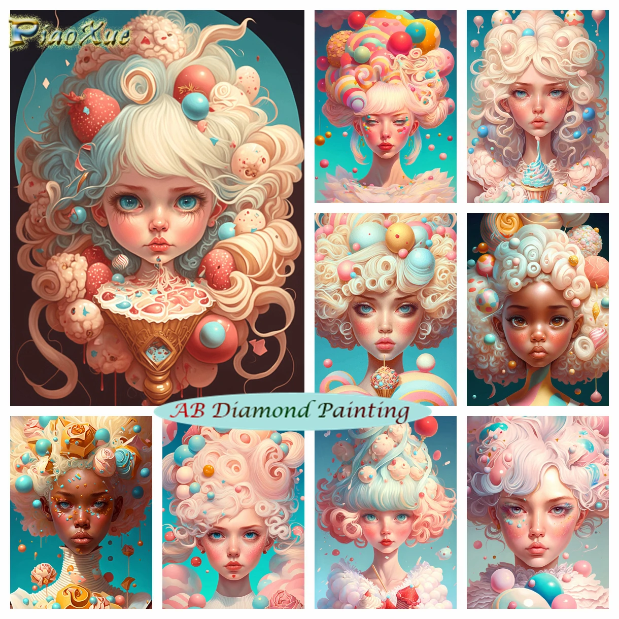 

Candy Girl 5D AB Diamond Painting Portrait Ice Cream Cartoon Art Embroidery Mosaic Cross Stitch Kits Home Wall Decor Craft Gift