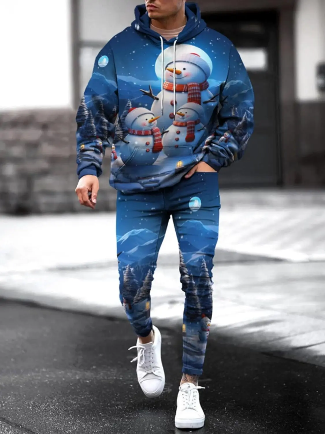 Christmas Santa Claus Snowman Hoodies Pants 2 Pcs Set 3D Printed Men Women Tracksuit Outfits Novelty Xmas Joggers Sweatshirt Set