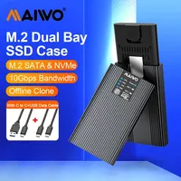 MAIWO Offline Clone Dual Bay 10Gbps M.2 SATA NVMe SSD Enclosure AHCI Protocol USB3.1 Tybe-C Gen2 SSD Case M2 Hard Drive box