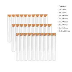 20pcs Transparent Plastic test tube with Cork Stopper U-shape bottom Laboratory or Wedding favours Spice Tube