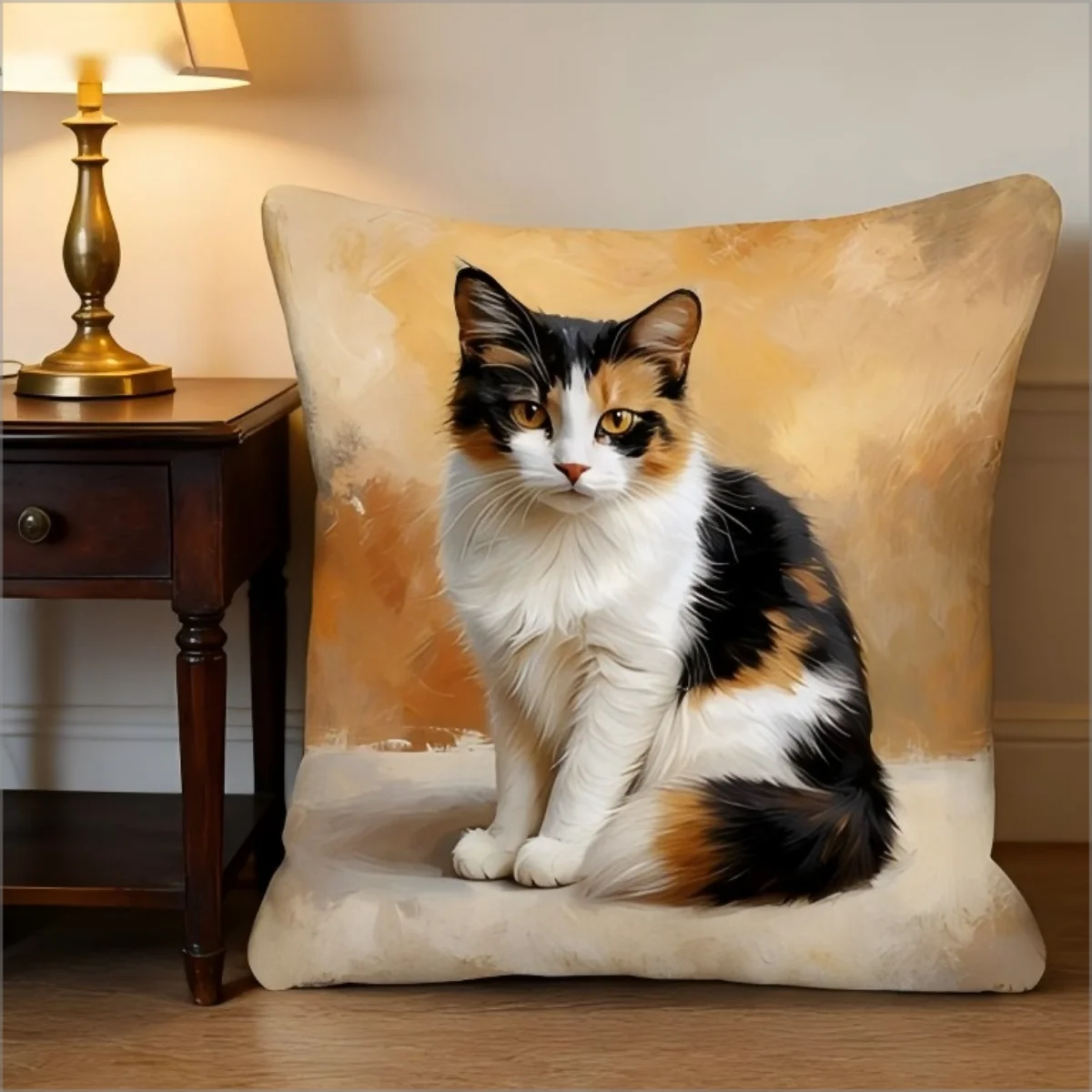 Vintage Oil Painting Calico Cat Pillow Cover Cute 2D Kitten Print Soft Cushion Case for Sofa Bed Couch Home Decor