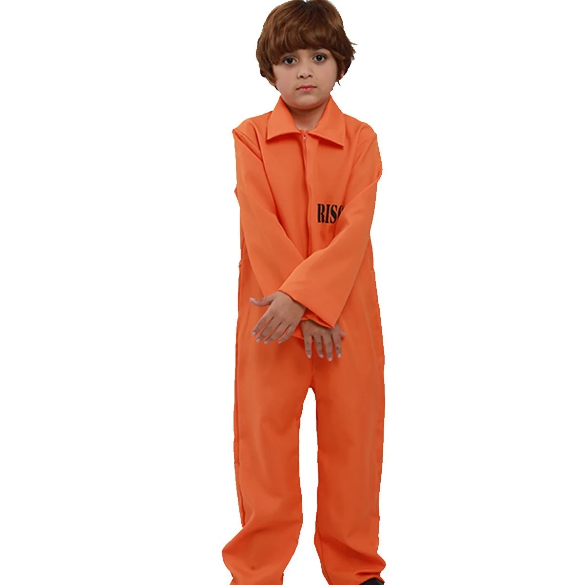 Child Got Busted Prisoner Convict Halloween Costume Orange Jailbird Jumpsuit for Party Dress Up Outfits