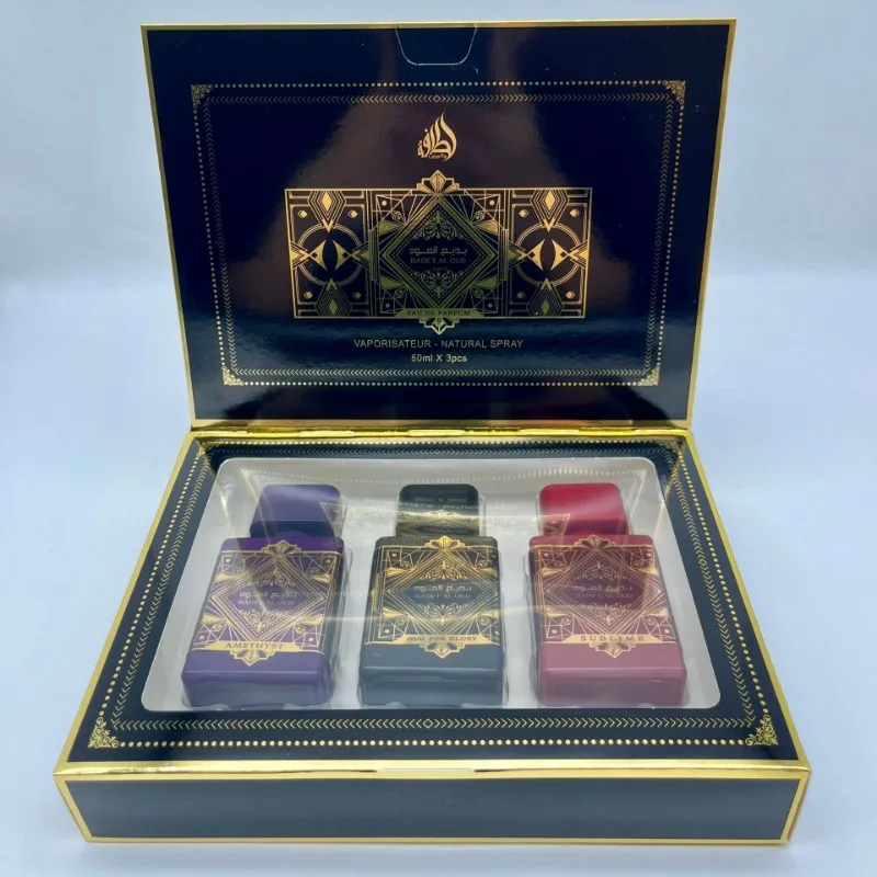 مجموعة هدايا عطر للجنسين 150 مل مكونة من 3 قطع عطر أو دو يدوم طويلاً مع طحلب الورد الاستوائي الطازج ملاحظات ترابي وفانيليا